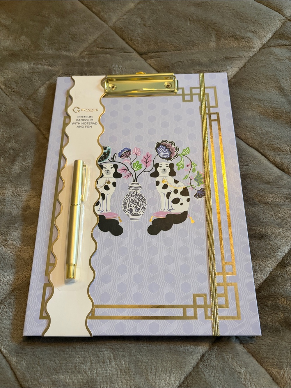 C Wonder Floral Poodle Clipboard Notepad with Gold Pen